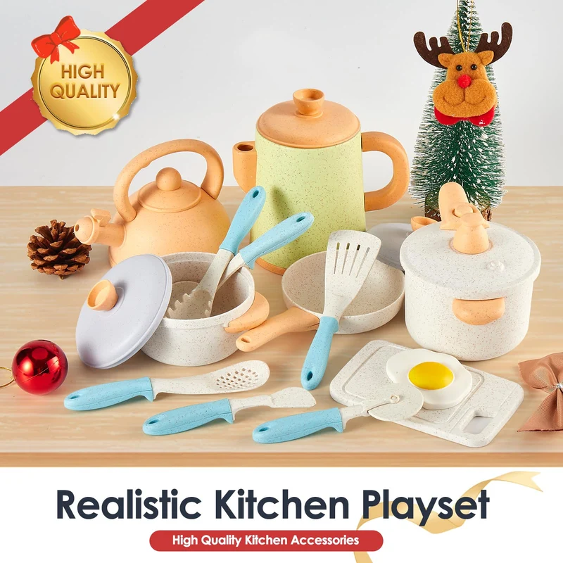 BUYGER Set Giocattoli da Cucina per Bambini, Pentole e Padelle Giocattolo Accessori Cucina Bambini, Pentolini Giochi di Ruolo Cucina per Bambini 3 + Anni