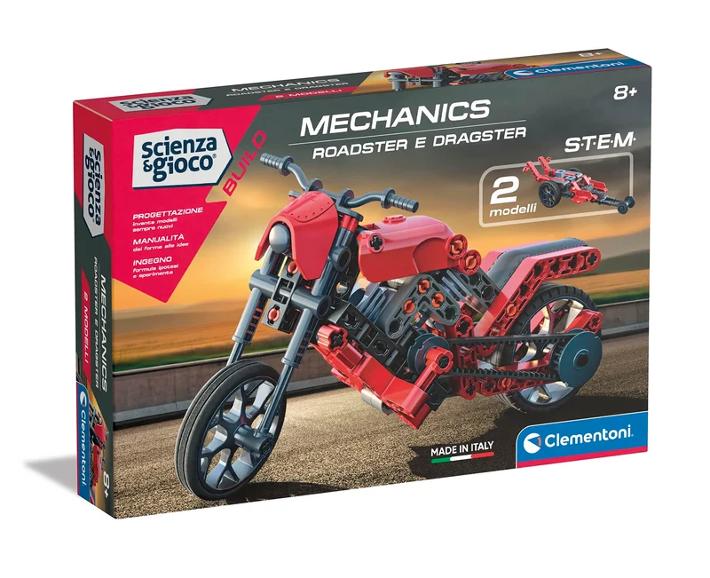 Clementoni Scienza e Gioco Build - Roadster e Dragster, Set di Costruzioni Bambini di 8+ Anni, Modellini Auto da Corsa per Scoprire Meccanica e Ingegneria, Made in Italy, Lingua Italiana, 19333