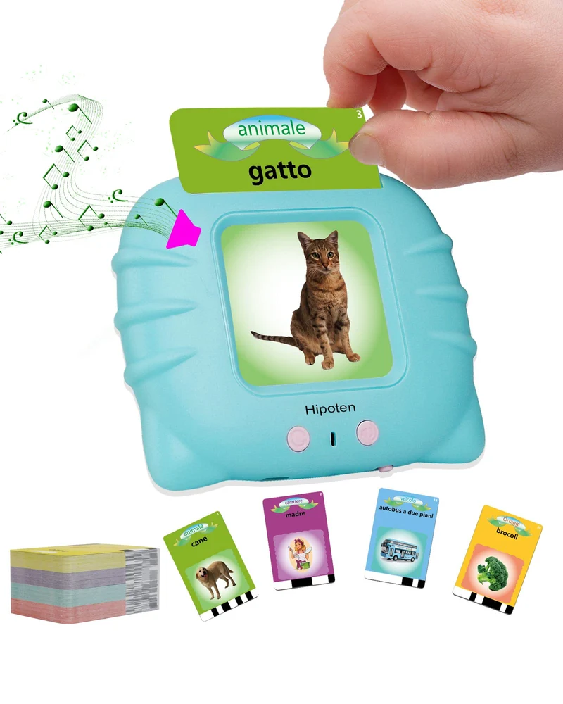 Schede Flash Cards Parlanti,Giocattoli di Apprendimento per Bambini dai 1 - 12 Anni, Educativi Prescolari da Ascoltare e Imparare di Base 224 Parole(Blu italiano)