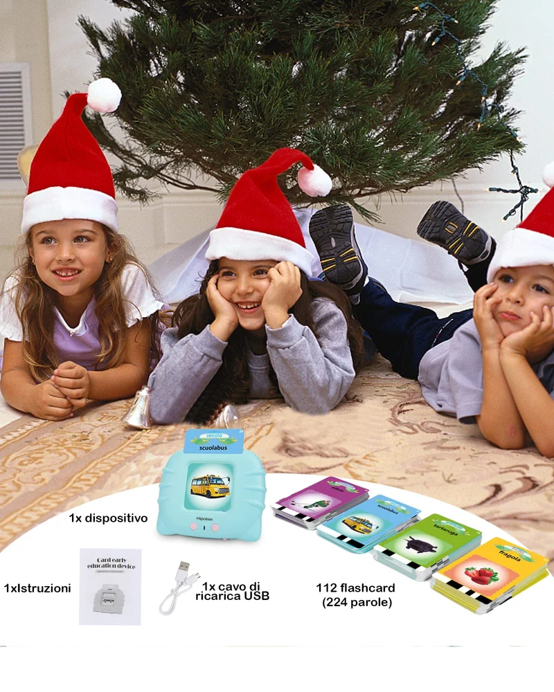 Schede Flash Cards Parlanti,Giocattoli di Apprendimento per Bambini dai 1 - 12 Anni, Educativi Prescolari da Ascoltare e Imparare di Base 224 Parole(Blu italiano)