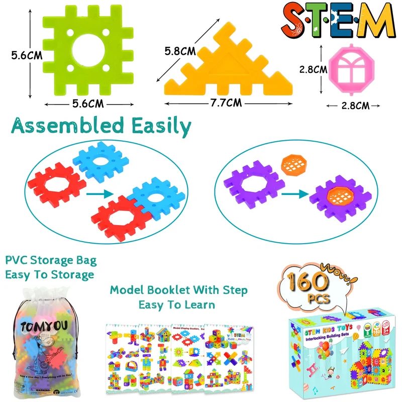 Blocchi da costruzione per bambini piccoli 160 pezzi Jumbo Toy Building Kits -Giocattoli STEM ad incastro