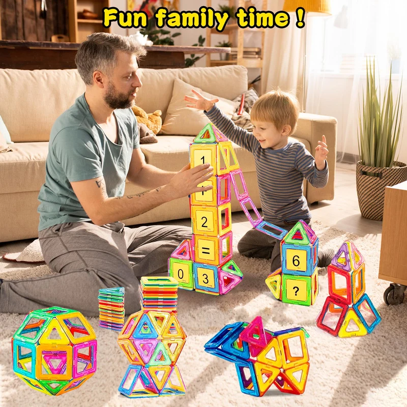 GLADTOP 52 Pezzi Costruzioni Magnetiche per Bambini, Giochi Bimbo 2 3 4 5 6 anni, Magneti Giocattoli Educativi Mattoncini