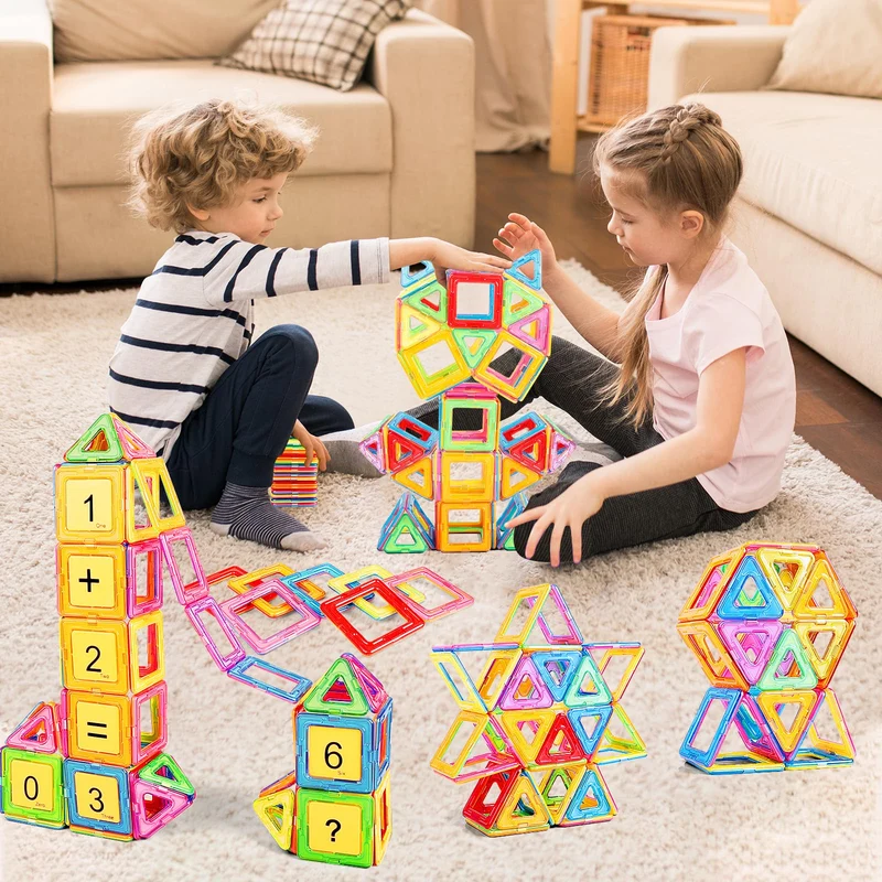 GLADTOP 52 Pezzi Costruzioni Magnetiche per Bambini, Giochi Bimbo 2 3 4 5 6 anni, Magneti Giocattoli Educativi Mattoncini