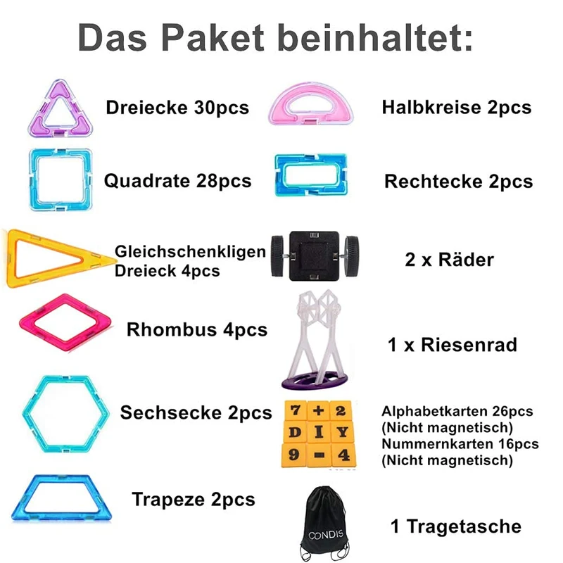 Condis Costruzioni Magnetiche Bambini 120 Pezzi, 3 - 8 anni Giocattoli con Calamite Educativi Regalo Montessori