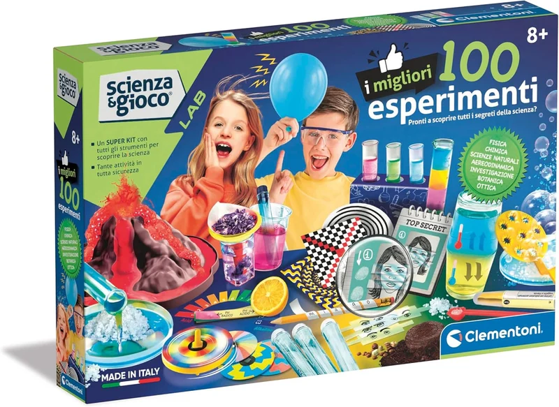 Clementoni Lab-110 Go-Gioco Scientifico 8 Anni, Laboratorio di Scienze, Esperimenti per Bambini di Chimica, Fisica, Botanica, Made in Italy, Colore Italiano, 19361