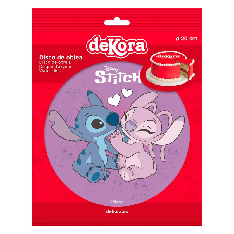 Dekora, Disco in Ostia Commestibile Stitch & Angel, Decorazione per Torte di Compleanno di Disney, Decorazioni per Dolci Rotonda 20 CM