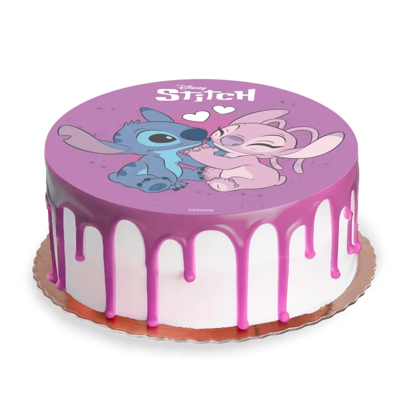 Dekora, Disco in Ostia Commestibile Stitch & Angel, Decorazione per Torte di Compleanno di Disney, Decorazioni per Dolci Rotonda 20 CM