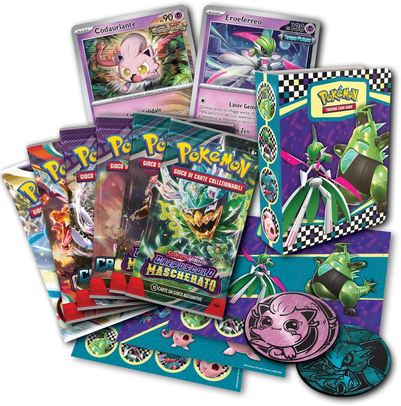 Pokémon Bauletto da collezione del GCC Codaurlante ed Eroeferreo (due carte promozionali olografiche, sei buste e tanto altro), edizione in italiano