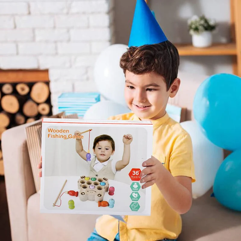 LinStyle Giochi Bambini 3 Anni, Giochi di Pesca, Giochi Montessori Magnetici di Pesca in Legno mit 10 Pesci e Due Canne da Pesca, Regalo Bambino per 3 4 5 6 Anni