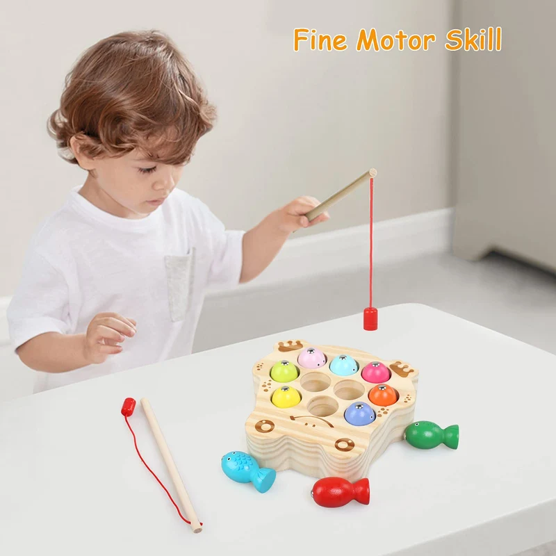 LinStyle Giochi Bambini 3 Anni, Giochi di Pesca, Giochi Montessori Magnetici di Pesca in Legno mit 10 Pesci e Due Canne da Pesca, Regalo Bambino per 3 4 5 6 Anni