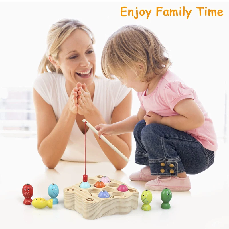 LinStyle Giochi Bambini 3 Anni, Giochi di Pesca, Giochi Montessori Magnetici di Pesca in Legno mit 10 Pesci e Due Canne da Pesca, Regalo Bambino per 3 4 5 6 Anni