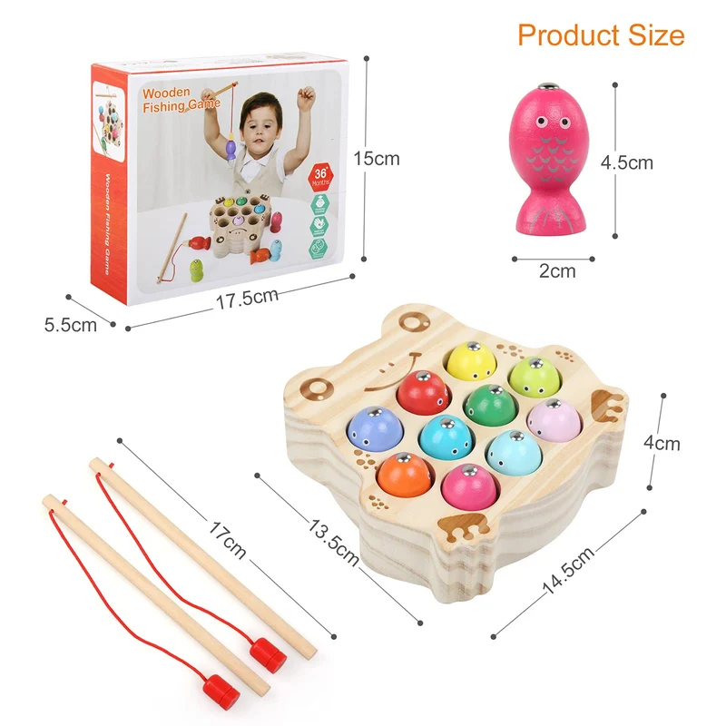 LinStyle Giochi Bambini 3 Anni, Giochi di Pesca, Giochi Montessori Magnetici di Pesca in Legno mit 10 Pesci e Due Canne da Pesca, Regalo Bambino per 3 4 5 6 Anni