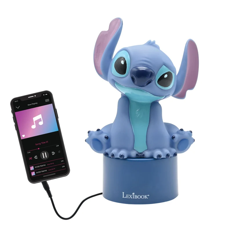 Lexibook, Disney Stitch, Notturna con Altoparlante, Cambiamento di Colore, Luce soffusa, Funzionamento a Batteria, Blu, NS01D