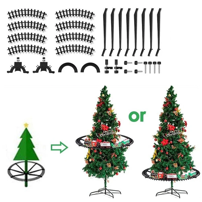 PARTENOPE Trenino Natalizio con Supporto Installazione per Centro Albero di Natale Treno Elettrico 2 Vagoni + Slitta Babbo Natale con Luci e Suoni Decorazioni Natalizie Diametro Pista 89 cm