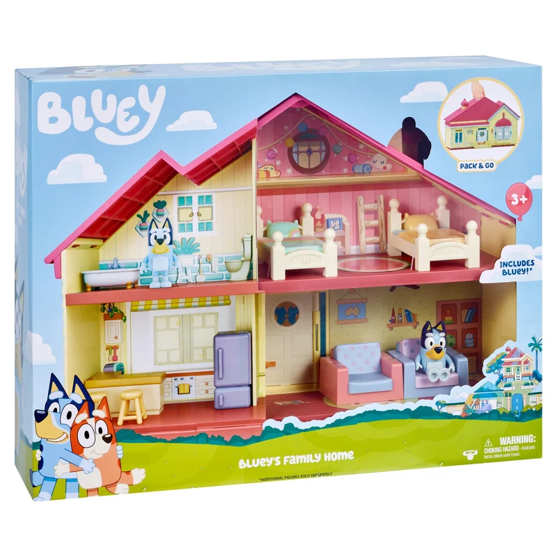 Bluey 13024, Heeler Family Home Play Set 1 Personaggio ufficiale Action Figure, Playhouse grande 4 camere, accessori per mobili e patio estraibile, Multicolore
