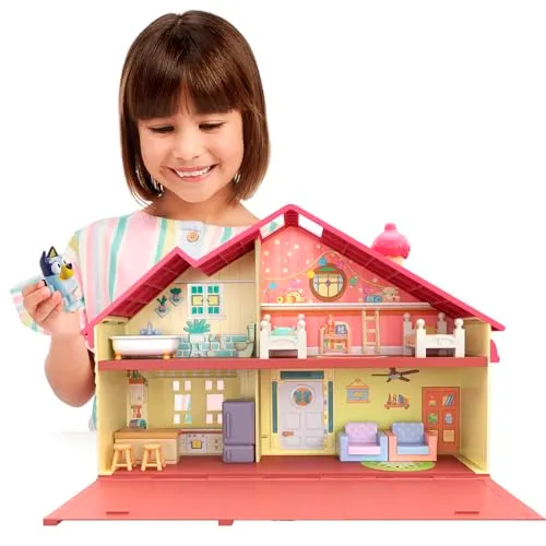Bluey 13024, Heeler Family Home Play Set 1 Personaggio ufficiale Action Figure, Playhouse grande 4 camere, accessori per mobili e patio estraibile, Multicolore