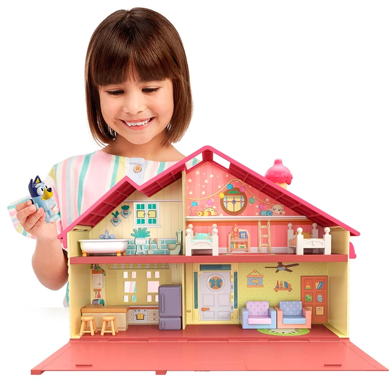 Bluey 13024, Heeler Family Home Play Set 1 Personaggio ufficiale Action Figure, Playhouse grande 4 camere, accessori per mobili e patio estraibile, Multicolore