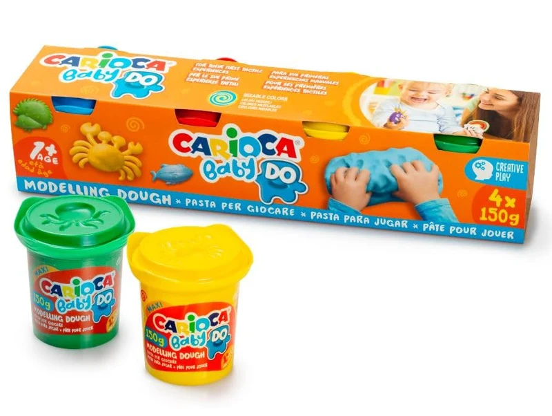 Carioca Pasta modellante per bambini 1+ | Baby Do Plastilina per bambini dai 12 mesi | 4 colori assortiti | Si asciuga all'aria e non sporca le mani | 4 pezzi da 150 gr