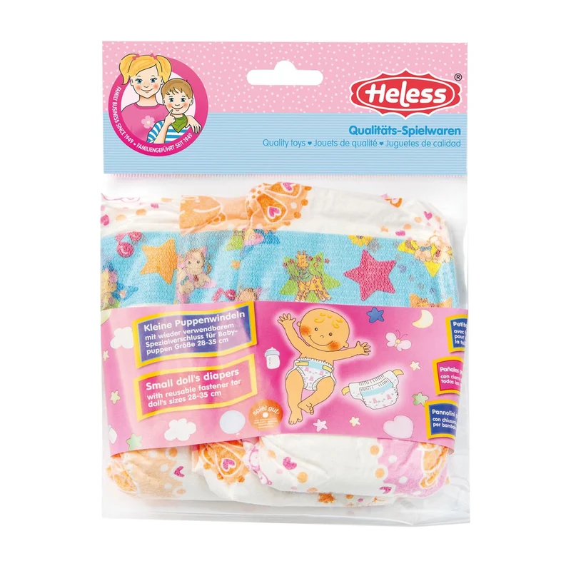 Heless 375 - Pannolini per Bambole, Dimensioni 28-35 cm, 3 Pezzi