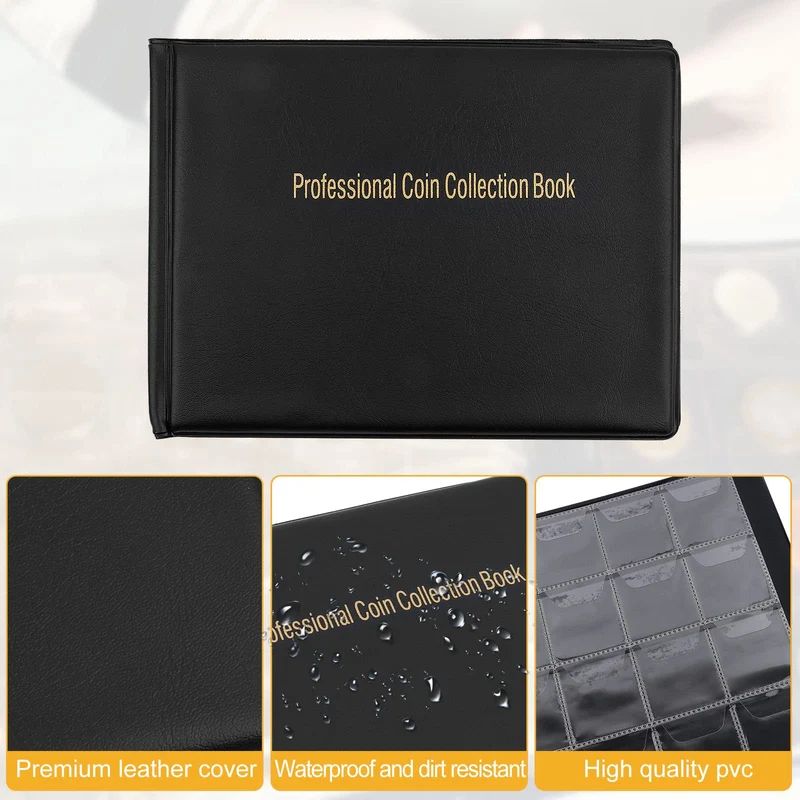 talifoca Album della Collezione di Monete, 240 Tasche Raccoglitore per Collezionisti, Raccolta Album Libro, Porta Monete - Nero