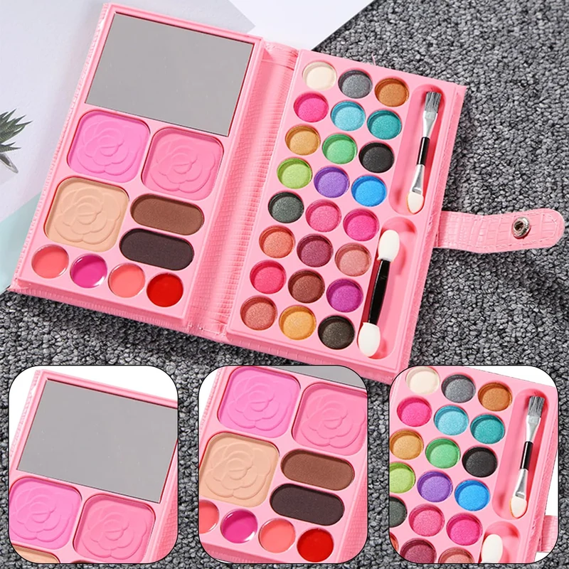 AYNKH Set di trucchi per ragazze, 33 colori, giocattoli per il trucco per bambini, atossici, con 8 pennelli lavabili, spettacoli teatrali, Halloween, feste di compleanno, set di bellezza regalo