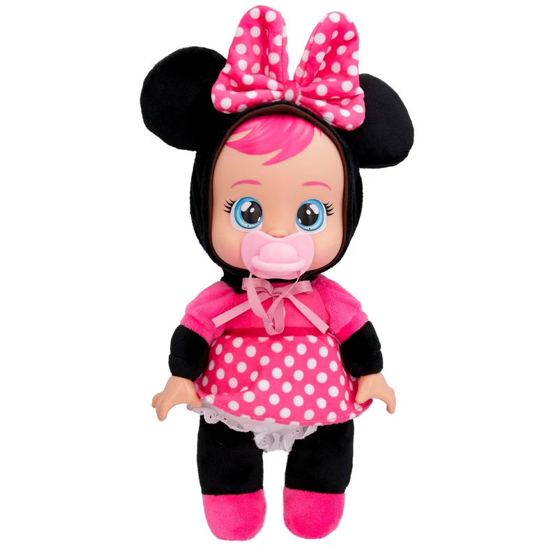 Cry Babies Tiny Cuddles Disney Minnie, Bambola di Peluche ispirata a Minnie Mouse della Disney, che Piange Lacrime Vere, Giocattolo Regalo per Bambini e Bambine dai 18 Mesi in su