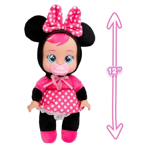 Cry Babies Tiny Cuddles Disney Minnie, Bambola di Peluche ispirata a Minnie Mouse della Disney, che Piange Lacrime Vere, Giocattolo Regalo per Bambini e Bambine dai 18 Mesi in su