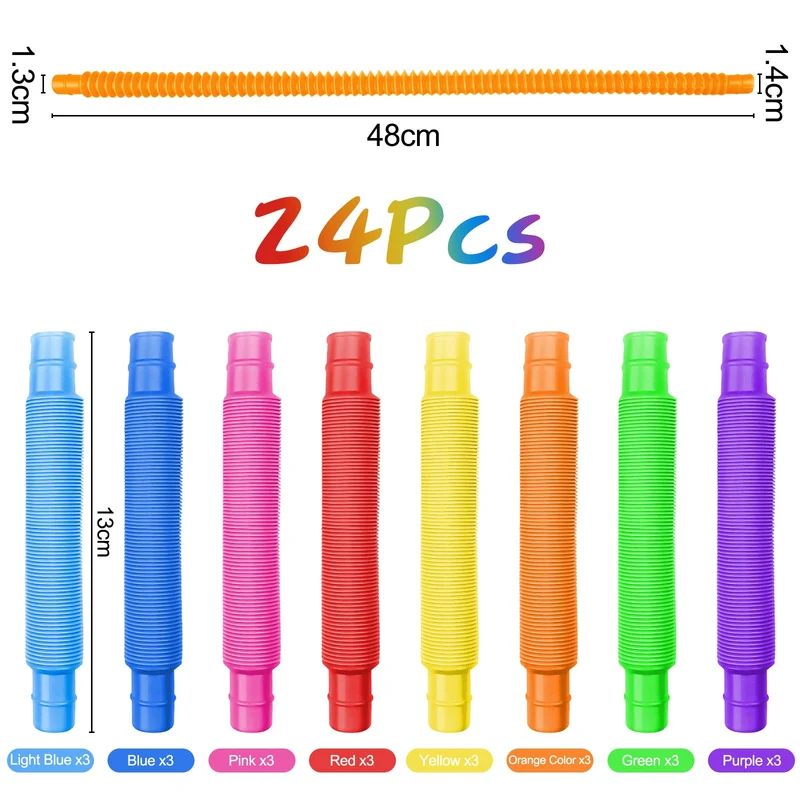 Newpop 24 pezzi tubi gioco per bambini, Colorati pop tube, pop tubes, tubi allungabili gioco, giocattoli sensoriali Adatti a bambini, ragazzi e adulti