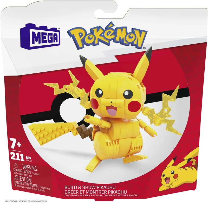 Mega Pokémon - Pikachu, Personaggio da Costruire con 211 mattoncini, Alto 10+ cm e con Dettagli Elettro sulle guance, da Collezionare ed esporre, Giocattolo per Bambini, 7+ Anni, GMD31
