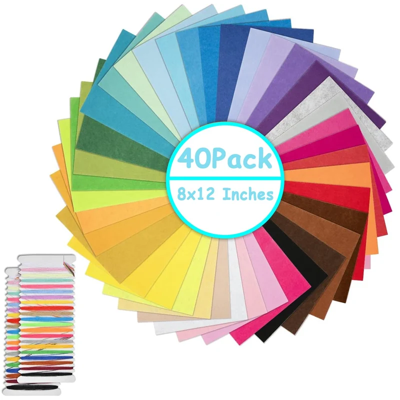 Menmamenma Feltro in Fogli, 40 Colori Feltro 20 * 30 cm Colorato Pannolenci Feltro DIY Tessuto Poliestere Cuciture per Cucire Mestieri Stoffa di Cucito Bricolage Patchwork Creativi Fai-da-Te