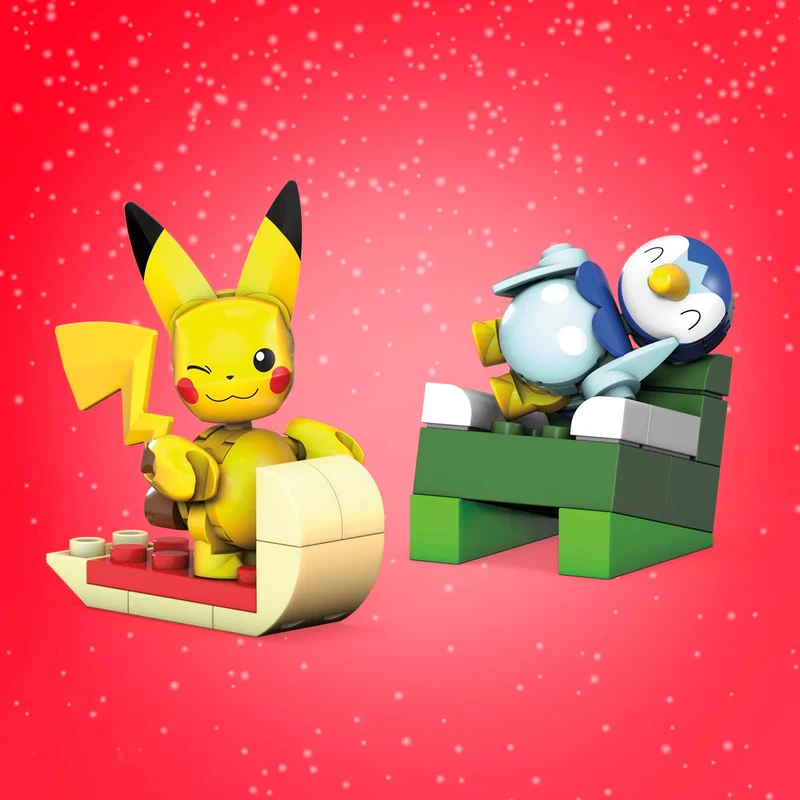MEGA Pokémon - Calendario dell'Avvento, 24 sorprese natalizie a tema Pokémon da scoprire, include 2 Pokémon snodati da costruire, Pikachu e Piplup, giocattolo per bambini, 6+ anni, GYG99