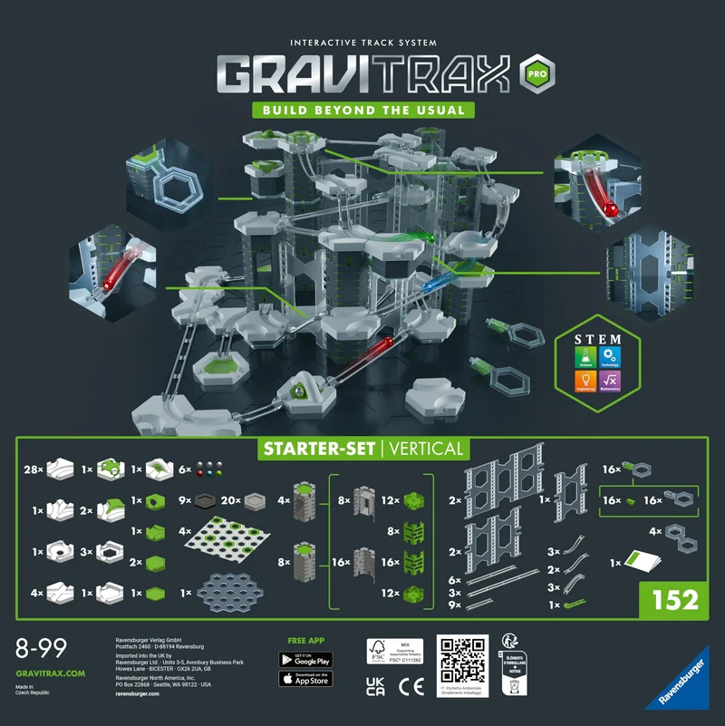 Ravensburger - GraviTrax PRO Starter Set Vertical, Starter Kit, Pista di Biglie, Gioco Interattivo ed Educativo STEM, per Bambini 8+ Anni e Adulti, Compatibile con tutti i GraviTrax