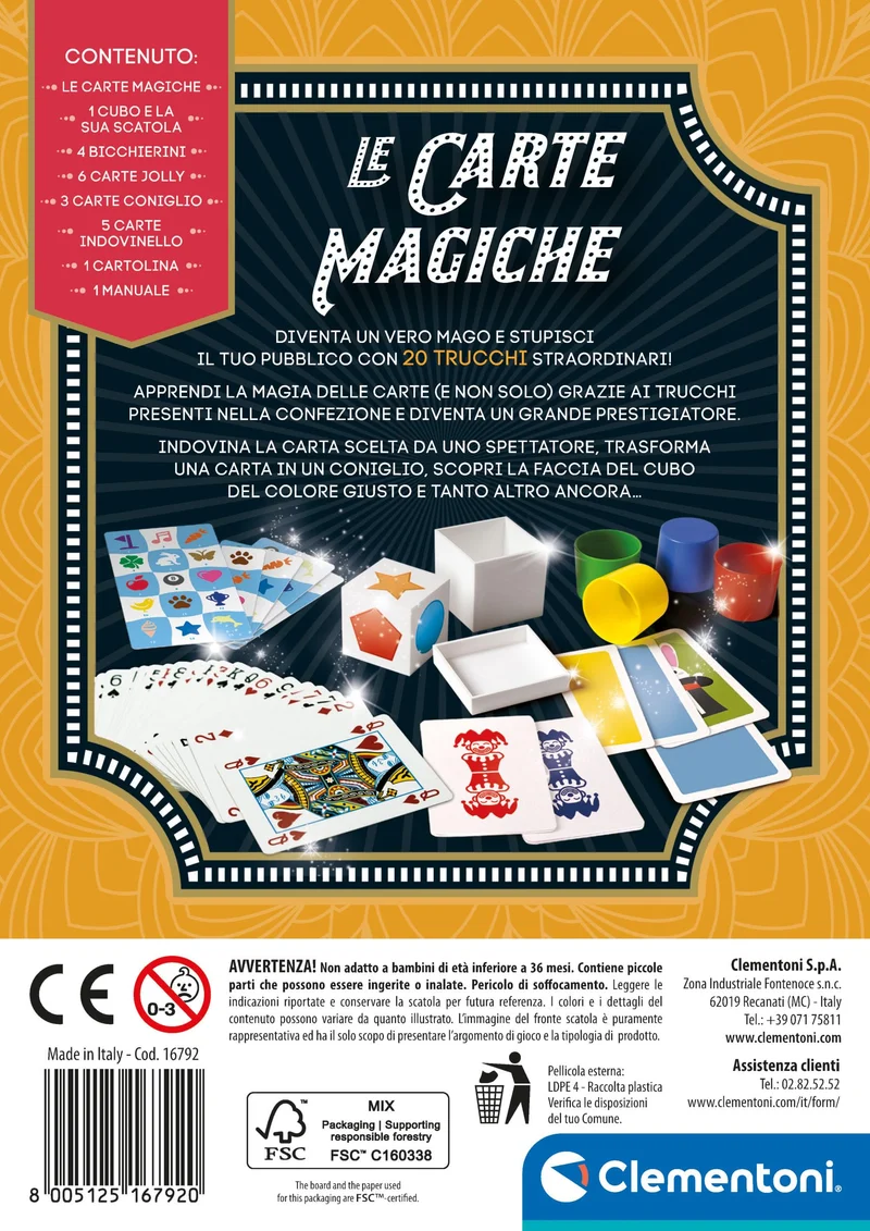 Clementoni - 16792 - Carte Magiche - Giochi di Magia Bambini 7 Anni, Trucchi di Magia, Gioco da Tavolo, Trucchi Magici, Giochi di Prestigio, Made in Italy