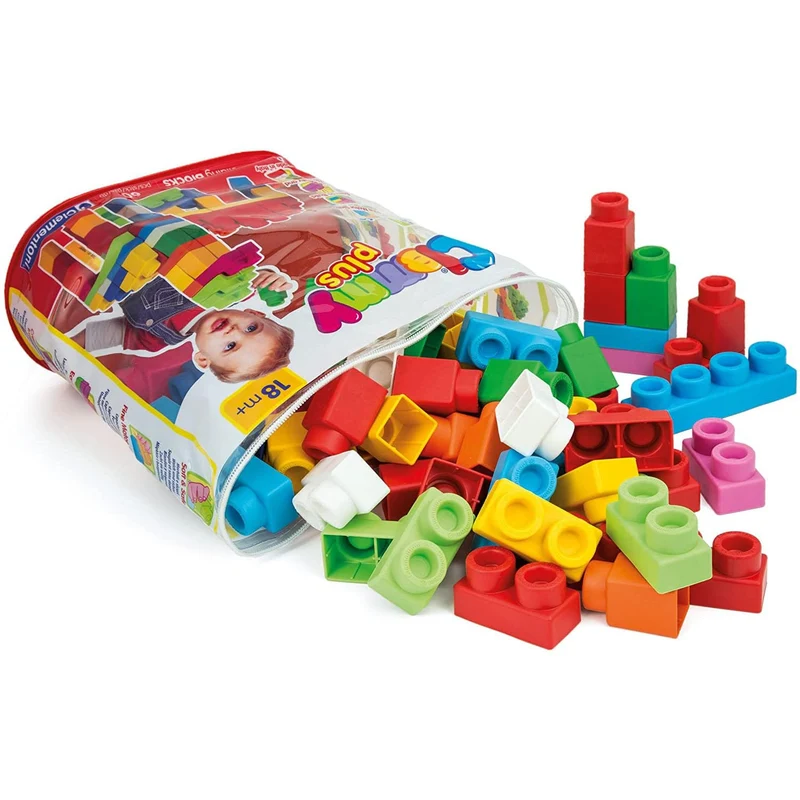 Clementoni Clemmy Plus - 60 Mattoncini per Costruzioni, Gioco Prima Infanzia Made in Italy, Bambini 18-36 Mesi, 100% Igienici e Lavabili, per Sviluppare Manualità, Percezione Visiva e Fantasia, 14880
