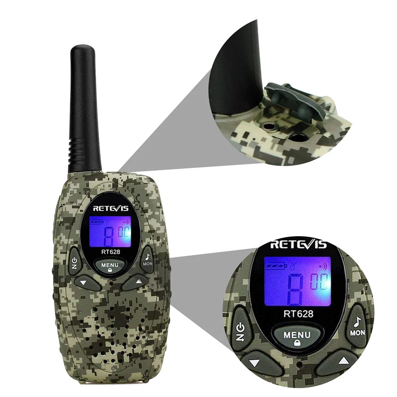 Retevis RT628 Walkie Talkie per Bambini, a Lungo Raggio 8CH per Bambini di 3-12 Anni, Regali Giocattolo per Avventure all'Aperto in Campeggio (1 Paio, Mimetico)