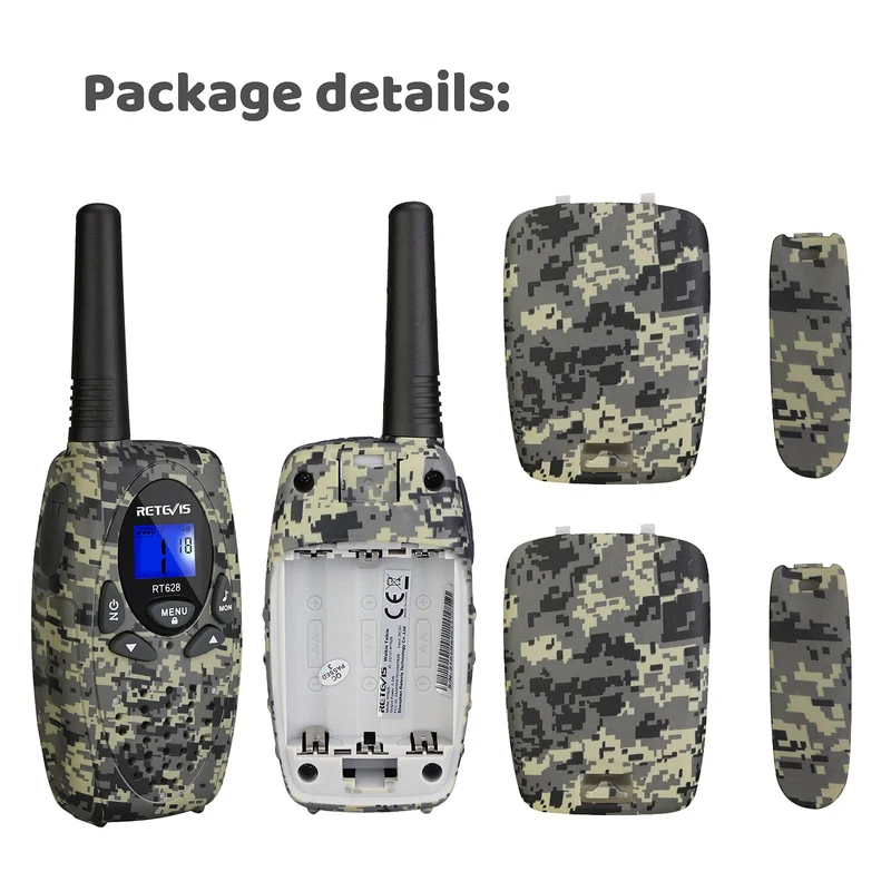 Retevis RT628 Walkie Talkie per Bambini, a Lungo Raggio 8CH per Bambini di 3-12 Anni, Regali Giocattolo per Avventure all'Aperto in Campeggio (1 Paio, Mimetico)