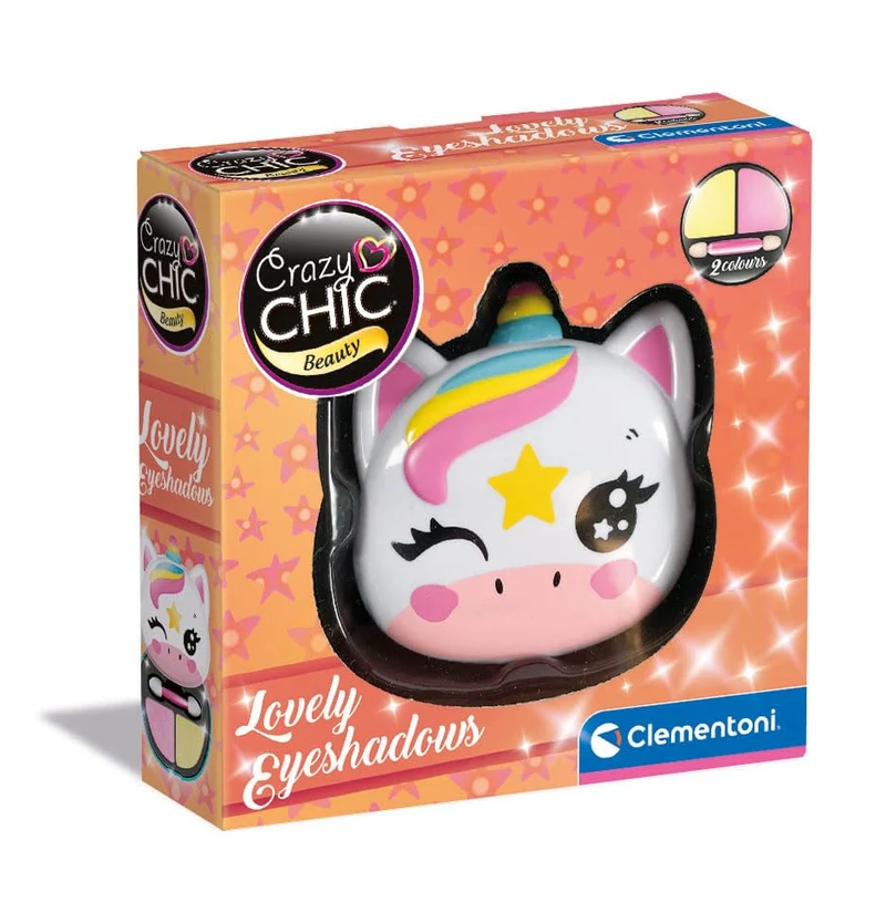 Clementoni Trousse Trucchi Bambina Crazy Chic - Lovely Eyeshadow: Unicorno, Set Ombretti Sicuri e Anallergici, Bambine 6 Anni, Facilmente Lavabile con Acqua, 18805