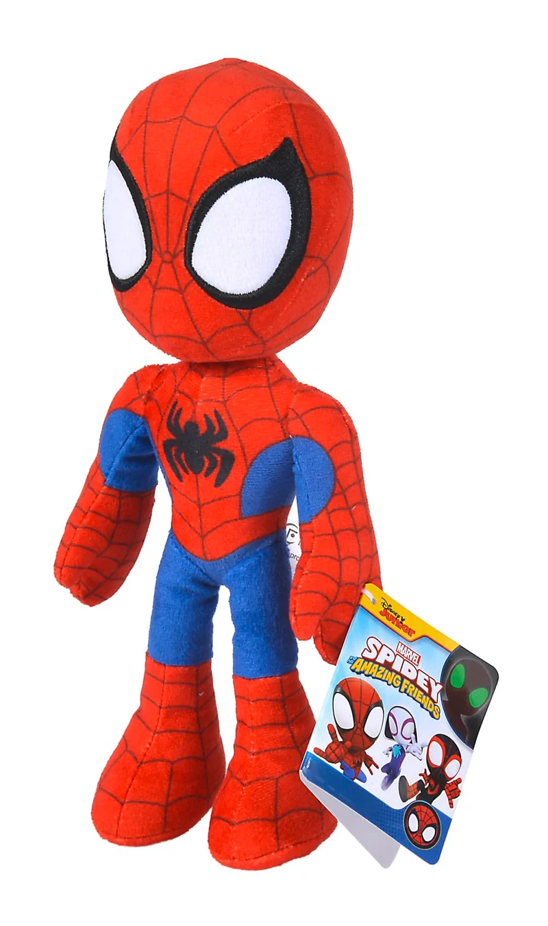 Simba - Disney Plush Marvel Spidey, 6315875810X12, +0 mesi, altezza 25 cm, in morbido tessuro, occhi che brillano al buio