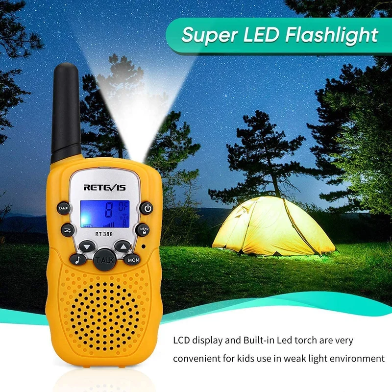 Retevis RT388 Walkie Talkie Bambini, Giocattoli Bambini con Serratura a Chiave VOX a Lungo Raggio Compleanni e Vacanze, 3-12 Ragazzi per Attività Esterna e Interna (1 Paio, Giallo)