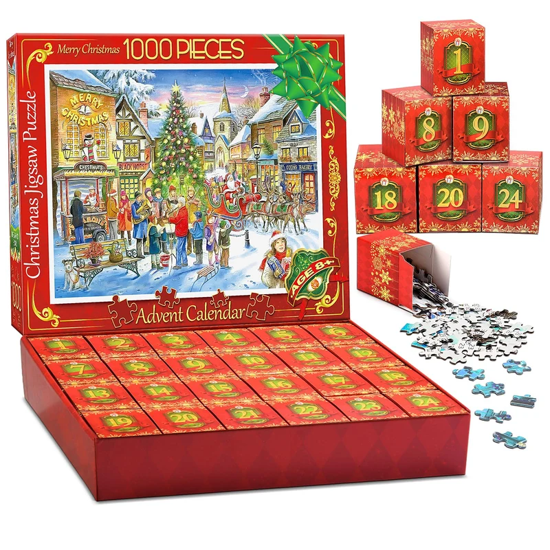HappyKidsClub Calendario Avvento 2024, Puzzle 1000 Pezzi Regali Natale 2024 Calendario Avvento Uomo Idee Regalo Natale Calendario dell Avvento 2024 Puzzle Adulti Calendario Avvento Adulti