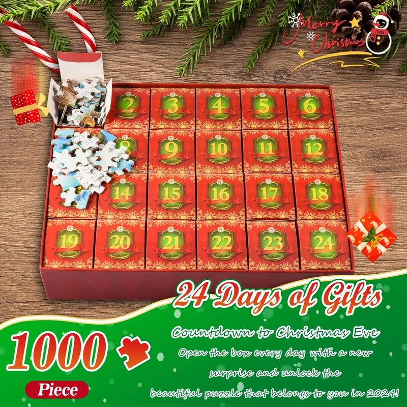 HappyKidsClub Calendario Avvento 2024, Puzzle 1000 Pezzi Regali Natale 2024 Calendario Avvento Uomo Idee Regalo Natale Calendario dell Avvento 2024 Puzzle Adulti Calendario Avvento Adulti