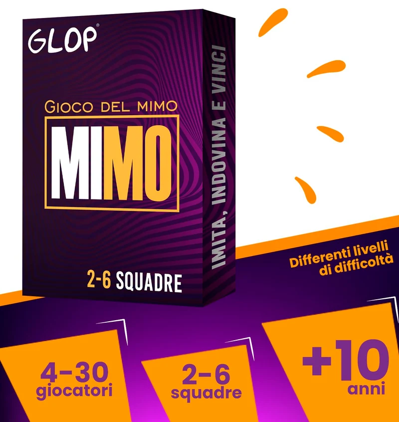 GLOP Mimo - Giochi da Tavolo - Mettete alla Prova le Vostre Abilità di Mimo - Divertente Gioco per Adulti e Famiglie - Bambini Sopra i 8 anni - Da 2 a 6 squadre