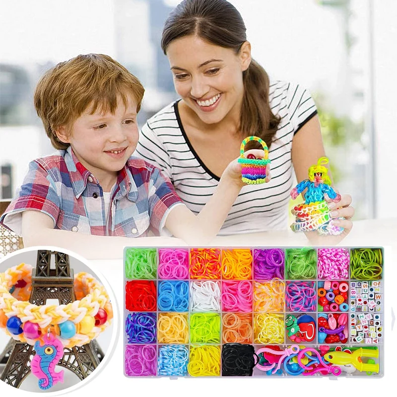 2500pcs Elastici per Braccialetti, Bracciale Elastici Colorati Bands Kit, fai da te Bambina Elastici di Gomma Bracciale Lavorare a Maglia Fare Braccialetti Perline Giocattolo