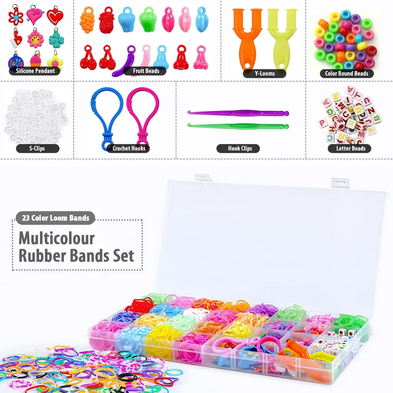 2500pcs Elastici per Braccialetti, Bracciale Elastici Colorati Bands Kit, fai da te Bambina Elastici di Gomma Bracciale Lavorare a Maglia Fare Braccialetti Perline Giocattolo