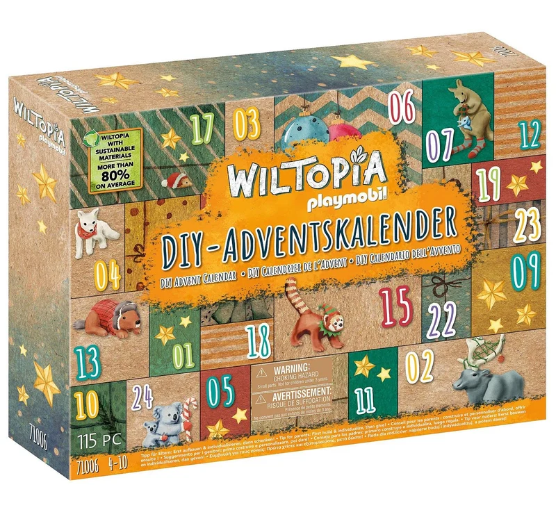PLAYMOBIL Wiltopia 71006 Calendario Dell'Avvento Fai da Te, Viaggio degli Animali Intorno, Include 23 Animali da Tutto, Giocattolo Sostenibile per Bambini dai 4 Anni in su