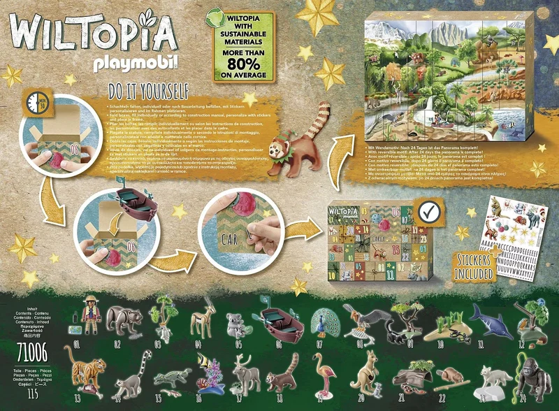 PLAYMOBIL Wiltopia 71006 Calendario Dell'Avvento Fai da Te, Viaggio degli Animali Intorno, Include 23 Animali da Tutto, Giocattolo Sostenibile per Bambini dai 4 Anni in su