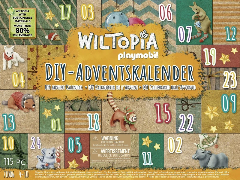 PLAYMOBIL Wiltopia 71006 Calendario Dell'Avvento Fai da Te, Viaggio degli Animali Intorno, Include 23 Animali da Tutto, Giocattolo Sostenibile per Bambini dai 4 Anni in su