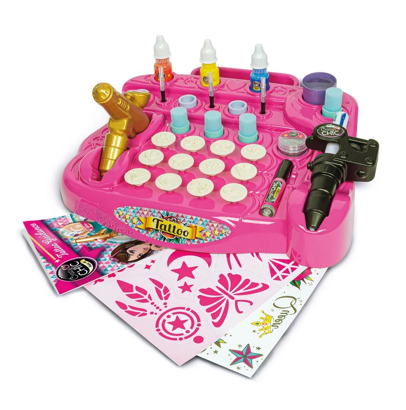 Clementoni Crazy Chic - Tattoo Studio, Gioco Creativo per Bambine di 6+ Anni, Kit Completo per Creare Tatuaggi Glitterati e Temporanei, Set con Tattoos Unici, Regalo Divertente e Colorato, 18602