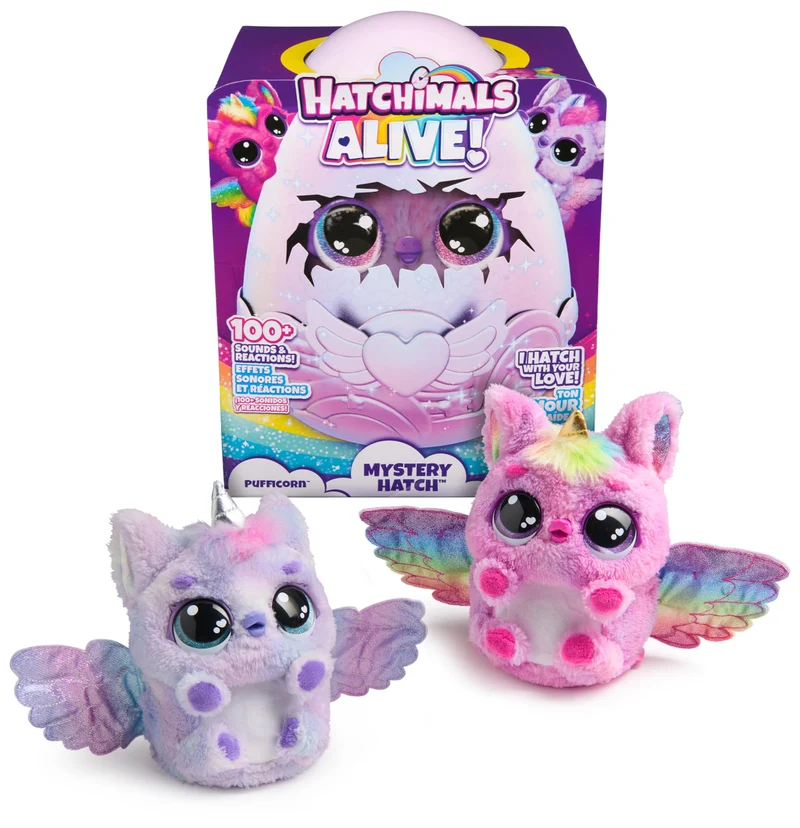 HATCHIMALS Alive, Uovo Mystery Hatch Pufficorn, Peluche Interattivo a Sorpresa con Effetti Speciali, Nebbia, Luci, 100 Reazioni e Suoni, Giocattoli per Bambini e Bambine, 5+ Anni - Modelli Variabili