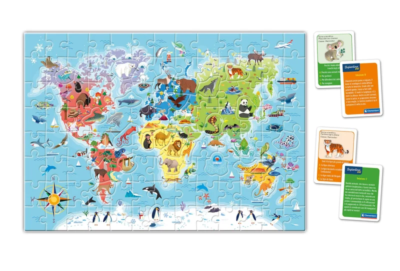 Clementoni - 16597 - Sapientino più - Scopriamo Il Mondo - Gioco Educativo sulla Geografia, Puzzle Planisfero per Bambini dai 6 Anni (Gioco in Italiano), Made in Italy